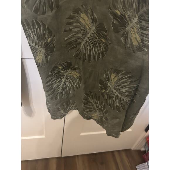 Women’s Small 100% Linen Olive Print Wide Jumpsuit Shoulder Bows Boho Lagenlook - Picture 8 of 16